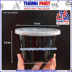 Thố nhựa tròn 600ml dùng đựng canh -Thố nhựa đen 600ml dùng đựng chè- Thố nhựa tròn đen dùng đựng súp