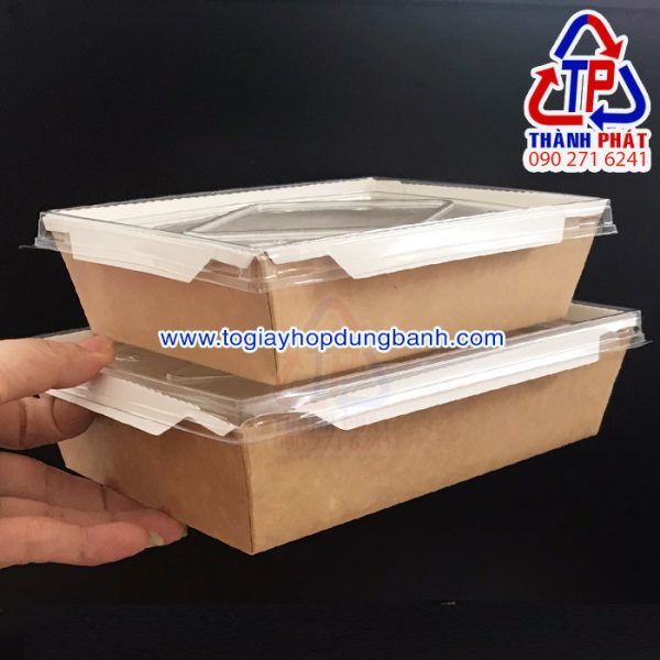 Hộp giấy nắp nhựa trong - Hộp giấy đựng bánh bông lan nắp kính trong