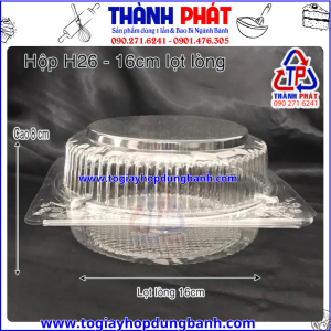 Hộp H26 nắp gập- Hộp nhựa đựng bánh 16cm- Hộp bánh bông lan trứng muối- Hộp bánh su- Hộp pizza 16cm