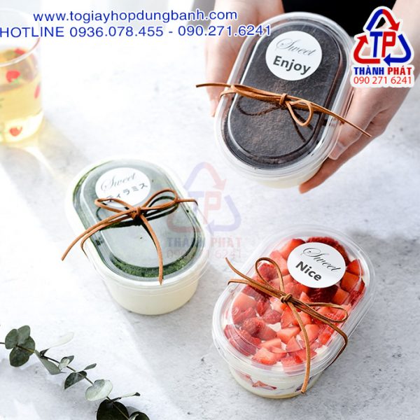 Hộp oval HT150G - Hộp oval đựng tiramisu - Hộp oval đựng bánh mousse - Hộp oval đựng bánh lạnh