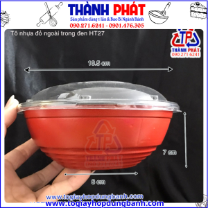 Tô nhựa HT27 - Tô đỏ đen HT27 - Tô đựng bún thịt nướng mang đi - tô đựng thức ăn nóng lạnh mang đi