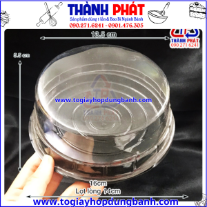 Hộp nhựa H24 đế đen thấp đựng bánh bông lan trứng muối -Hộp H24 thấp đế đen đựng rau câu 3D 14cm- Hộp nhựa đế đen đựng bánh 14cm