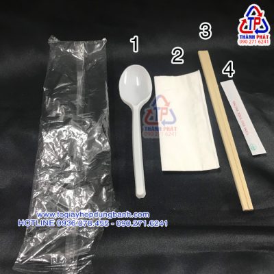 Combo đũa muỗng tăm khăn giấy - bộ đũa muỗng dùng 1 lần - đũa muỗng dùng 1 lần - combo đũa muỗng bán thức ăn mang đi