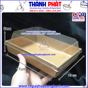 Hộp giấy kraft CL1317- hộp giấy kraft đựng bánh bông lan trứng muối- hộp kraft nắp nhựa trong