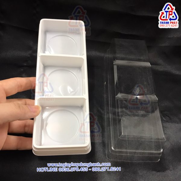 Hộp nhựa 3 ngăn đế trắng đựng bánh đài loan - Hộp 3 ngăn đựng bánh trung thu 50g - 75g - Hộp 3 ngăn đế trắng đựng bánh mochi