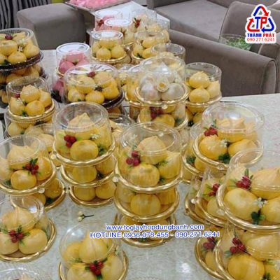 Hộp A1680G nắp cao - Hộp tròn đế vàng A1680G nắp cao 9,5cm - Hộp đựng 5 cái bánh bao đào tiên A1680G