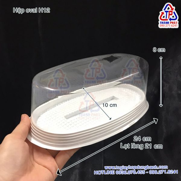 Hộp oval H12 đựng bánh mì hoa cúc - Hộp oval đế trắng H12 đựng bánh gato flan - Hộp oval H12 đựng rau câu