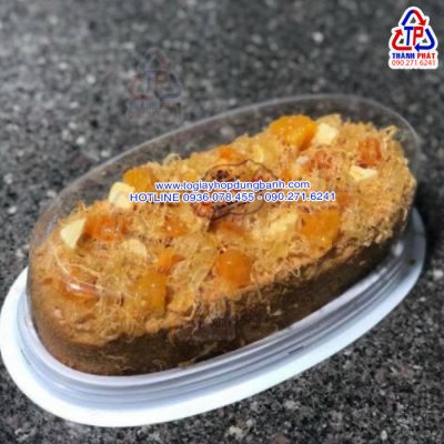 Hộp oval H12 đựng bánh mì hoa cúc - Hộp oval đế trắng H12 đựng bánh gato flan - Hộp oval H12 đựng rau câu