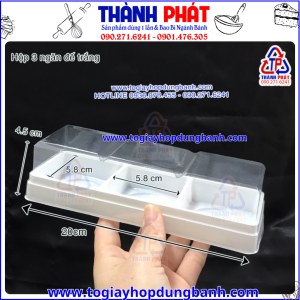 hộp 3 ngăn đế trắng- hộp đựng bánh trung thu 50g- hộp đựng bánh 75g- hộp nhựa PET đựng bánh- hộp 3 ngăn đựng bánh mini- hộp đựng bánh crepe sầu riêng