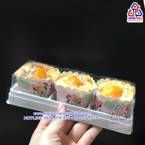 Hộp 3 ngăn đựng bánh cupcake trứng muối - Hộp 3 ngăn đựng bánh