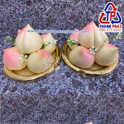 Hộp A1680G nắp cao - Hộp tròn đế vàng A1680G nắp cao 9,5cm - Hộp đựng 5 cái bánh bao đào tiên A1680G