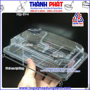 Hộp nhựa đế đen ST-4 đựng sushi -Hộp ST4 đựng sashimi đế đen -Hộp nhựa ST4 đựng cơm cuộn- Hộp ST-4 đựng kimbap -Hộp nhựa đế đen chữ nhật đựng bánh su singapo