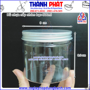 Hủ nhựa nắp nhôm bạc 500ml -hủ nhựa PET 500ml -hũ nhựa đựng bánh kẹo