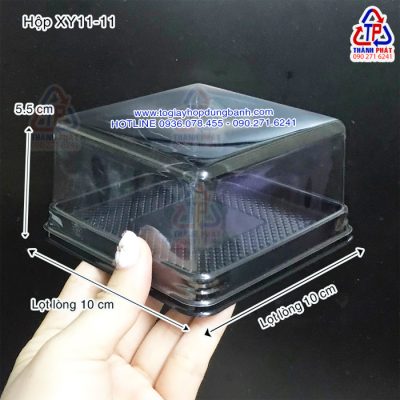 Hộp xy 11 -11 đựng bánh trung thu 200g - Hộp đựng xôi khuôn 10cm - hộp vuông đế đen đựng bánh 10cm