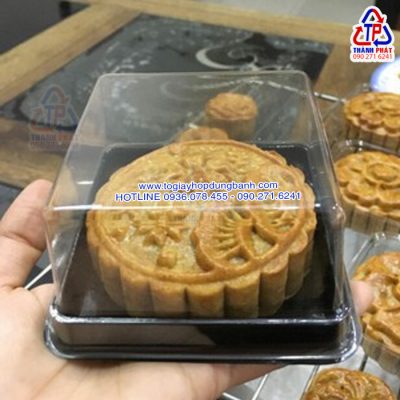 Hộp xy 11 -11 đựng bánh trung thu 200g - Hộp đựng xôi khuôn 10cm - hộp vuông đế đen đựng bánh 10cm