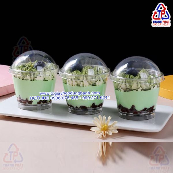 Ly tiramisu LC-7770 - Ly nhựa nắp cầu dùng đựng bánh lạnh - Ly đựng panna cotta - Ly đựng bánh mousse nắp cầu