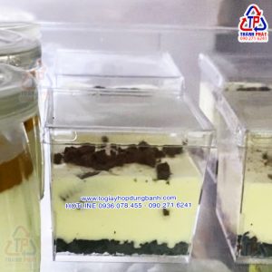 Ly vuông LC-6055 đựng tiramisu - Ly tiramisu vuông có nắp - Ly đựng panna cotta - Ly vuông đựng bánh mousse LC-6055