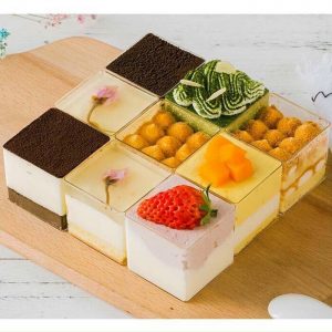 Ly vuông LC-6055 đựng tiramisu - Ly tiramisu vuông có nắp - Ly đựng panna cotta - Ly vuông đựng bánh mousse LC-6055