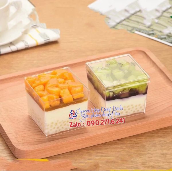 Ly vuông mica đựng bánh lạnh - Ly vuông đựng tiramisu LC-5550 - Ly nhựa vuông đựng panna cotta - Ly nhựa vuông đựng bánh mousse