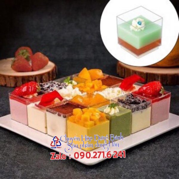 Ly vuông mica đựng bánh lạnh - Ly vuông đựng tiramisu LC-5550 - Ly nhựa vuông đựng panna cotta - Ly nhựa vuông đựng bánh mousse