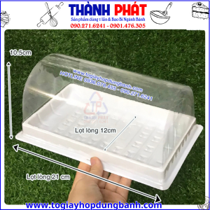 Hộp H72- Hđựng bánh cuộn 21cm- Hộp nhựa đựng bánh dài- Hộp đựng bánh bông lan cuộn lớn- Hộp bánh đế trắng nắp trong