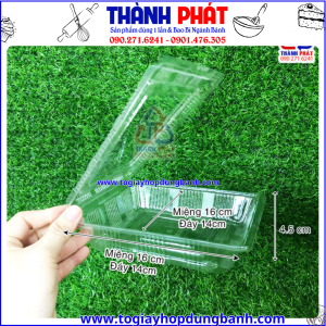 Hộp nhựa H18- hộp đựng bánh vuông 14cm- hộp nhựa trong suốt đựng bánh- hộp đựng bánh bông lan vuông