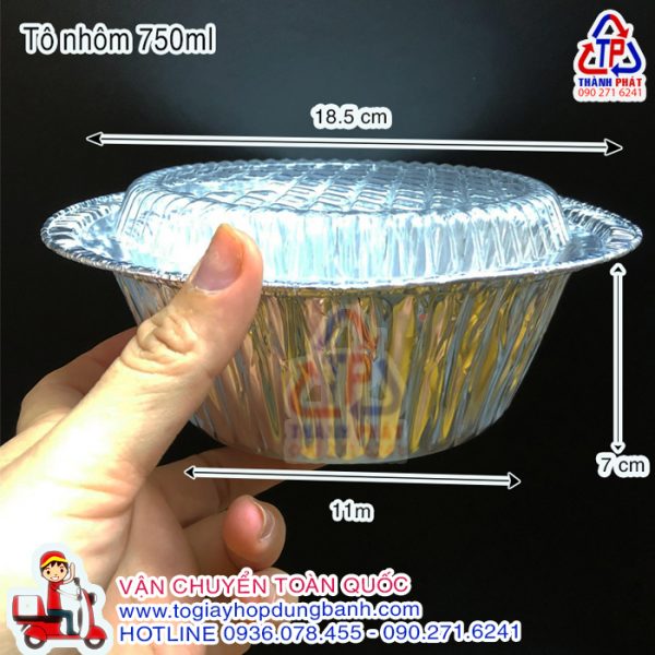 Tô nhôm bạc 750ml đựng hủ tiếu, bánh canh, phở - Tô tròn bằng nhôm bạc có nắp nhựa đựng hải sản- thố nhôm 750ml để lò chiên không dầu