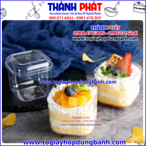 hộp mica vuông đựng bánh- hộp GD2013- hộp đựng tiramisu vuông- hộp mousse 250ml