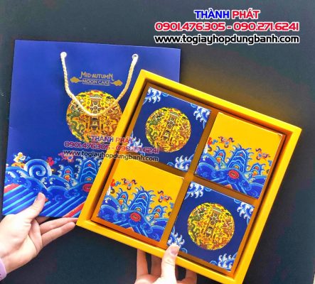 Hộp đựng 4 bánh trung thu 150g- Hộp đựng 4 bánh trung thu 200g - Hộp quai xách đựng bánh trung thu 