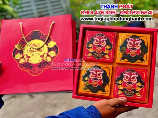 Hộp đựng 4 bánh trung thu 150g- Hộp đựng 4 bánh trung thu 200g - Hộp quai xách đựng bánh trung thu 