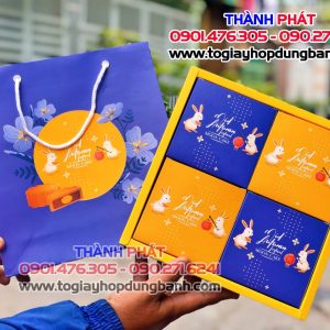 Hộp đựng 4 bánh trung thu 150g- Hộp đựng 4 bánh trung thu 200g - Hộp quai xách đựng bánh trung thu