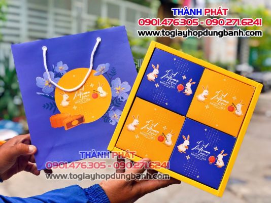 Hộp đựng 4 bánh trung thu 150g- Hộp đựng 4 bánh trung thu 200g - Hộp quai xách đựng bánh trung thu 