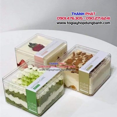 Hộp mousse vuông - Hộp tiramisu vuông - Hộp mica vuông đựng bánh lạnh - Hộp panna cotta vuông - Hộp mica vuông đựng bánh lạnh