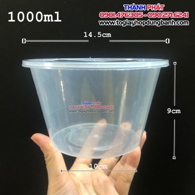 tô nhựa trong 1000ml đựng hủ tiếu - Tô nhựa trong đựng bún thịt nướng 1000ml - Tô nhựa nắp trong 1000ml