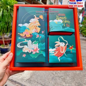 Vỏ hộp 4 bánh trung thu - Hộp giấy đựng bánh trung thu - Hộp giấy đựng 4 bánh - Hộp giấy quai xách đựng 4 bánh trung thu - Hộp trung thu 2022