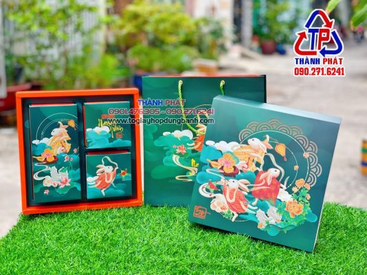 Vỏ hộp 4 bánh trung thu - Hộp giấy đựng bánh trung thu - Hộp giấy đựng 4 bánh - Hộp giấy quai xách đựng 4 bánh trung thu - Hộp trung thu 2022