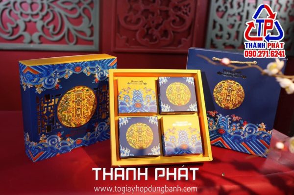 Hộp giấy đựng 4 bánh trung thu - Hộp đựng bánh trung thu mẫu mới 2022 - Hộp giấy đung65 4 bánh trung thu