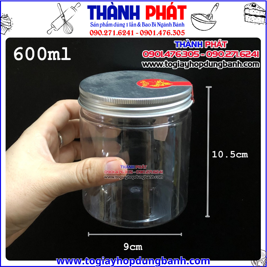 Hủ nhựa Pet nắp nhôm vặn 600ml đựng thực phẩm - Hủ nhựa 600ml nắp nhôm đựng khô gà - Hủ nhựa nắp bạc 600ml đựng bánh mứt Hủ nhựa Pet nắp nhôm vặn 600ml đựng thực phẩm - Hủ nhựa 600ml nắp nhôm đựng khô gà - Hủ nhựa nắp bạc 600ml đựng bánh mứt