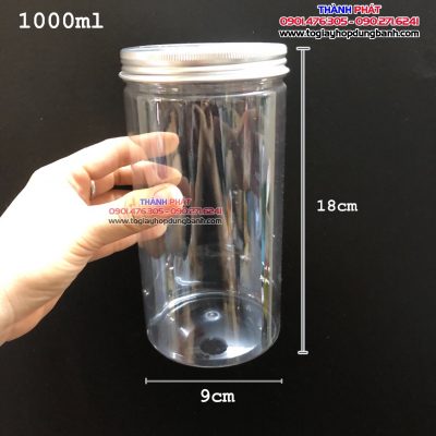 Hủ nhựa nắp nhôm vặn 1000ml - Hủ 1000ml nắp nhôm bạc - Hủ đựng khô gà lá chanh - Hủ đựng hạt maca - hủ đựng hạt óc chó - hủ đựng bánh kẹo mứt tết