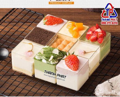 Ly panna cotta vuông ghép làm bánh mix vị - Ly mousse vuông LC-4245 trang trí tiệc teabreak - Ly bánh trang trí tiệc khai trương hội nghị