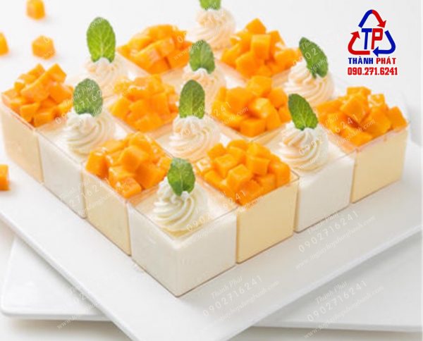 Ly panna cotta vuông ghép làm bánh mix vị - Ly mousse vuông LC-4245 trang trí tiệc teabreak - Ly bánh trang trí tiệc khai trương hội nghị