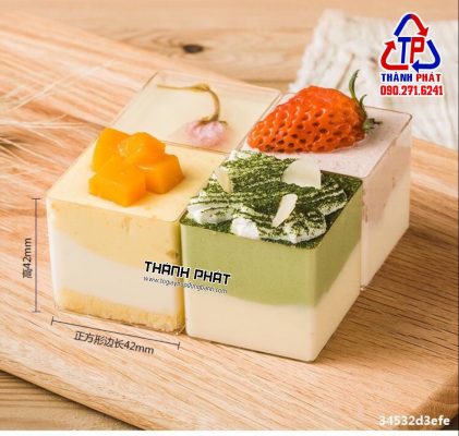 Ly panna cotta vuông ghép làm bánh mix vị - Ly mousse vuông LC-4245 trang trí tiệc teabreak - Ly bánh trang trí tiệc khai trương hội nghị