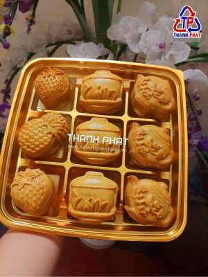 Hộp đế vàng đựng 9 bánh trung thu 75g - hộp đựng 9 cái bánh trung thu 75g - hộp 9 ngăn đế vàng