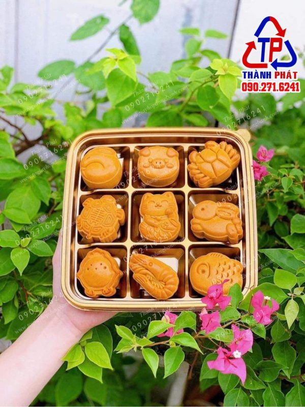 Hộp đế vàng đựng 9 bánh trung thu 75g - hộp đựng 9 cái bánh trung thu 75g - hộp 9 ngăn đế vàng