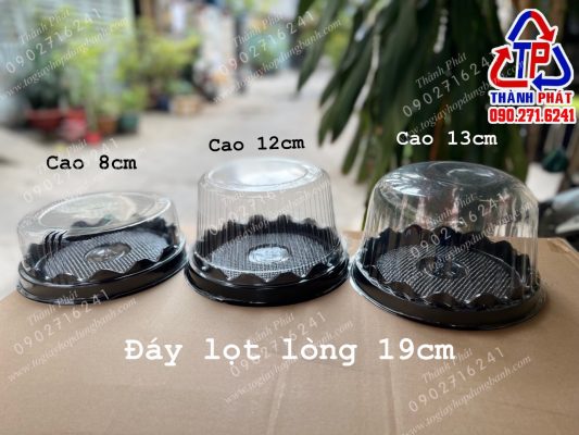 Hộp H47 đế đen - Hộp H47 thấp đế đen - Hộp đựng bánh bông lan 19cm H47 - Hộp đựng rau câu H47 - Hộp H47 thấp đế đen