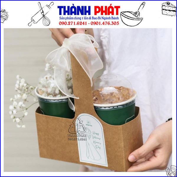 túi giấy 2 ly - Khay giấy 2 ngăn đựng 2 ly trà sữa - khay giấy 2 ngăn đựng hoa và cafe - khay 2 ngăn đựng ly - Khay 2 ly trà sữa