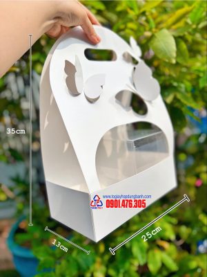 Túi bướm đựng bánh kem quai xách, hộp đưng bánh và hoa, hộp đựng bánh kem mini dễ thương, hộp quai xách bướm trắng