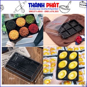 Hộp 6 ngăn đựng 6 bánh mochi đế đen - hộp đựng 6 bánh crepe sấu riêng - Hộp đựng 6 bánh trung thu mini 75g - Hộp 6 ngăn đựng bánh JH-530