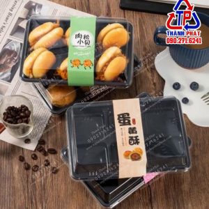 Hộp 6 ngăn đựng mochi đế đen - hộp đựng 6 bánh crepe sấu riêng - Hộp đựng 6 bánh trung thu mini 75g - Hộp 6 ngăn đựng bánh JH-530