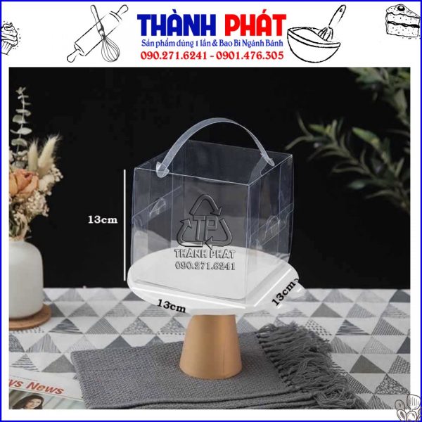 Hộp bánh kem 12cm- hộp bánh kem trong suốt 13cm x 13cm - hộp bánh kem trong suốt quai xách - hộp mica trong suốt đựng bánh kem.jpg